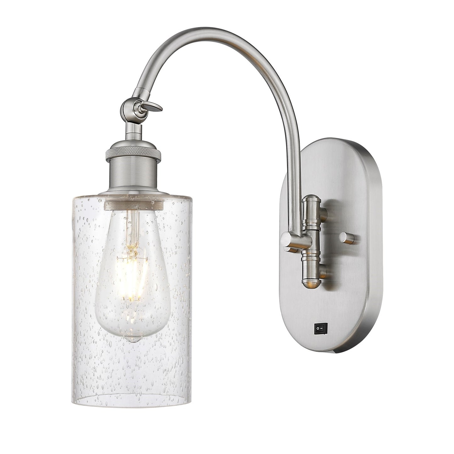 Innovations Clymer 1-Light Swing Arm Wall Sconce | Art Nouveau Brushed Satin Nickel Steel and Seedy Glass | Bedroom & Living Room | Model 518-1W-SN-G804