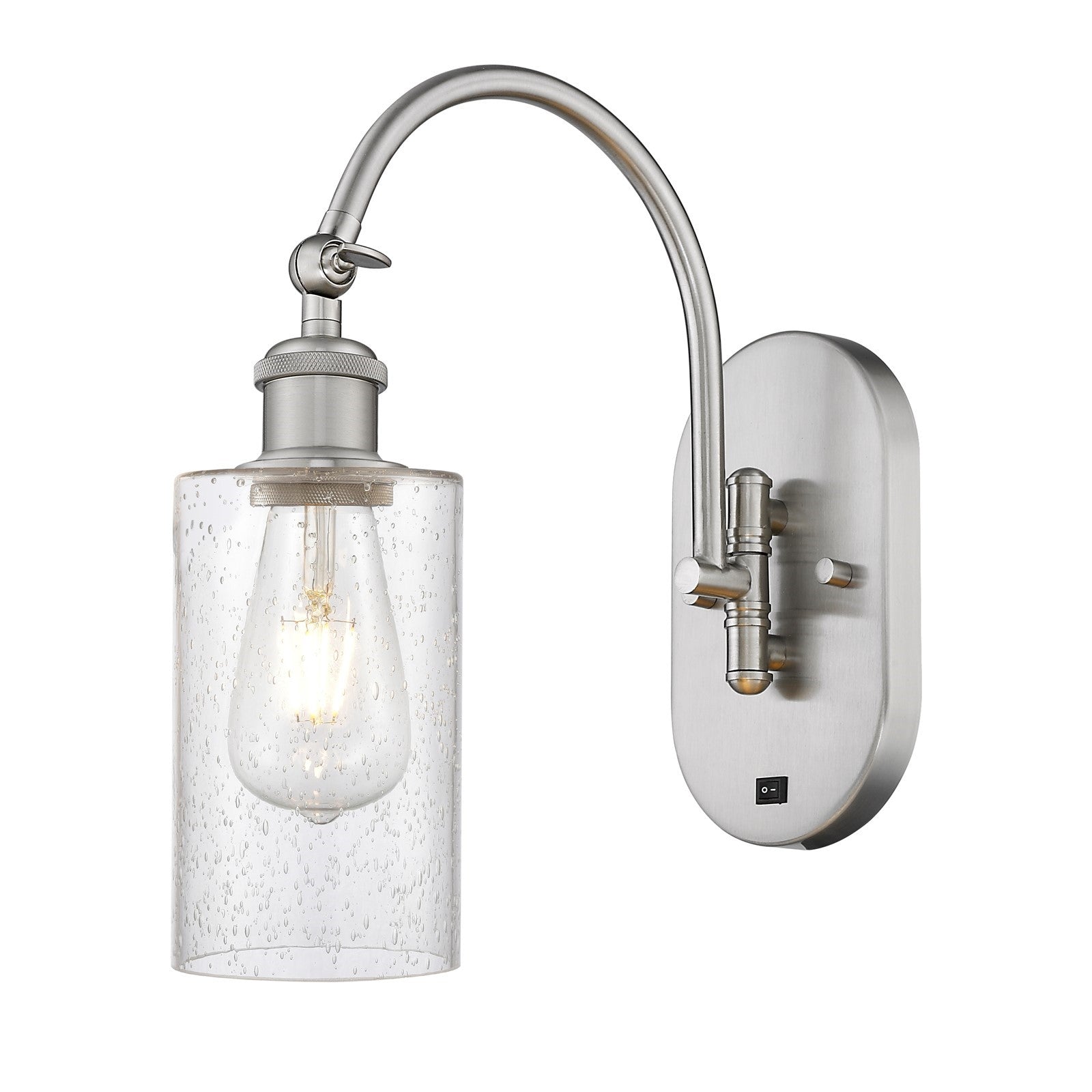 Innovations Clymer 1-Light Swing Arm Wall Sconce | Art Nouveau Brushed Satin Nickel Steel and Seedy Glass | Bedroom & Living Room | Model 518-1W-SN-G804