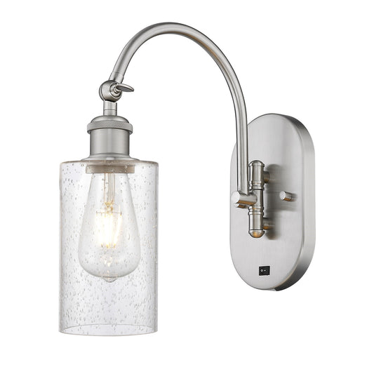 Innovations Clymer 1-Light Swing Arm Wall Sconce | Art Nouveau Brushed Satin Nickel Steel and Seedy Glass | Bedroom & Living Room | Model 518-1W-SN-G804