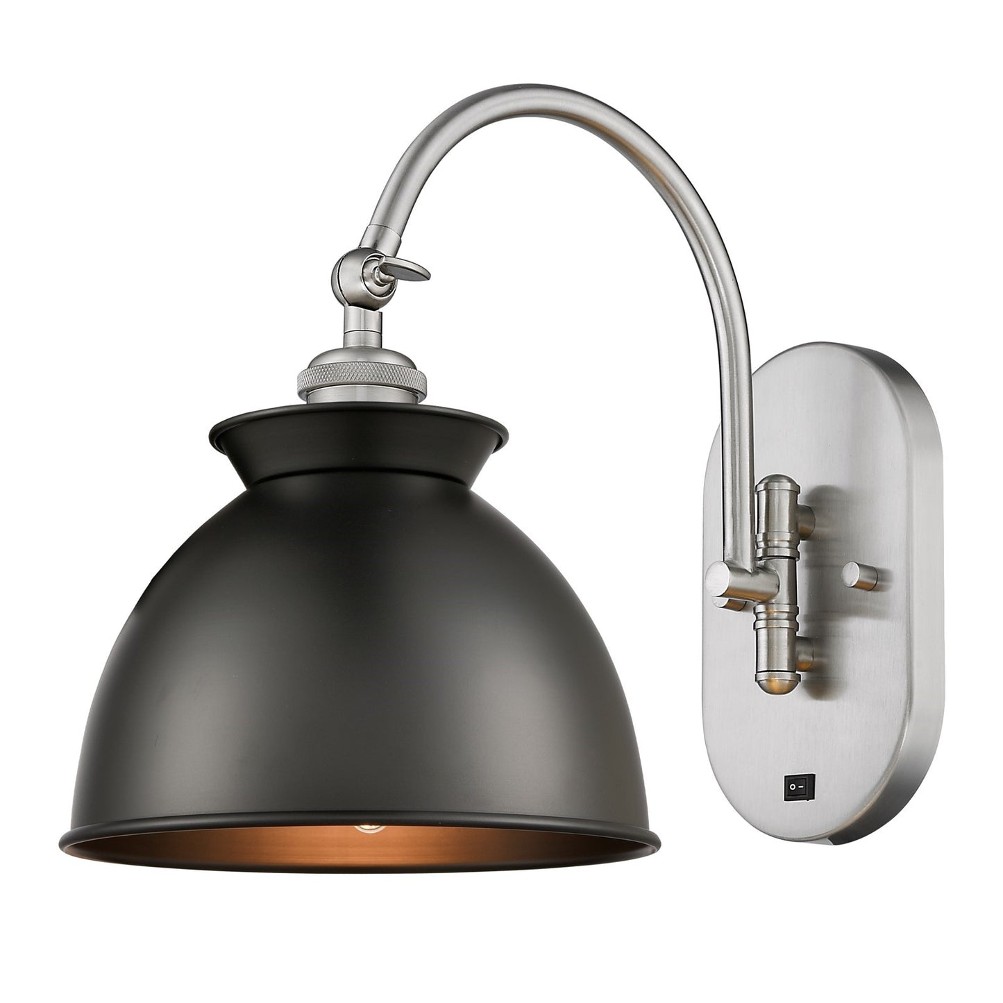 Innovations Adirondack 1-Light Swing Arm Lamp | Industrial Brushed Satin Nickel and Matte Black Metal | Living Room & Bedroom | Model 518-1W-SN-M14-BK