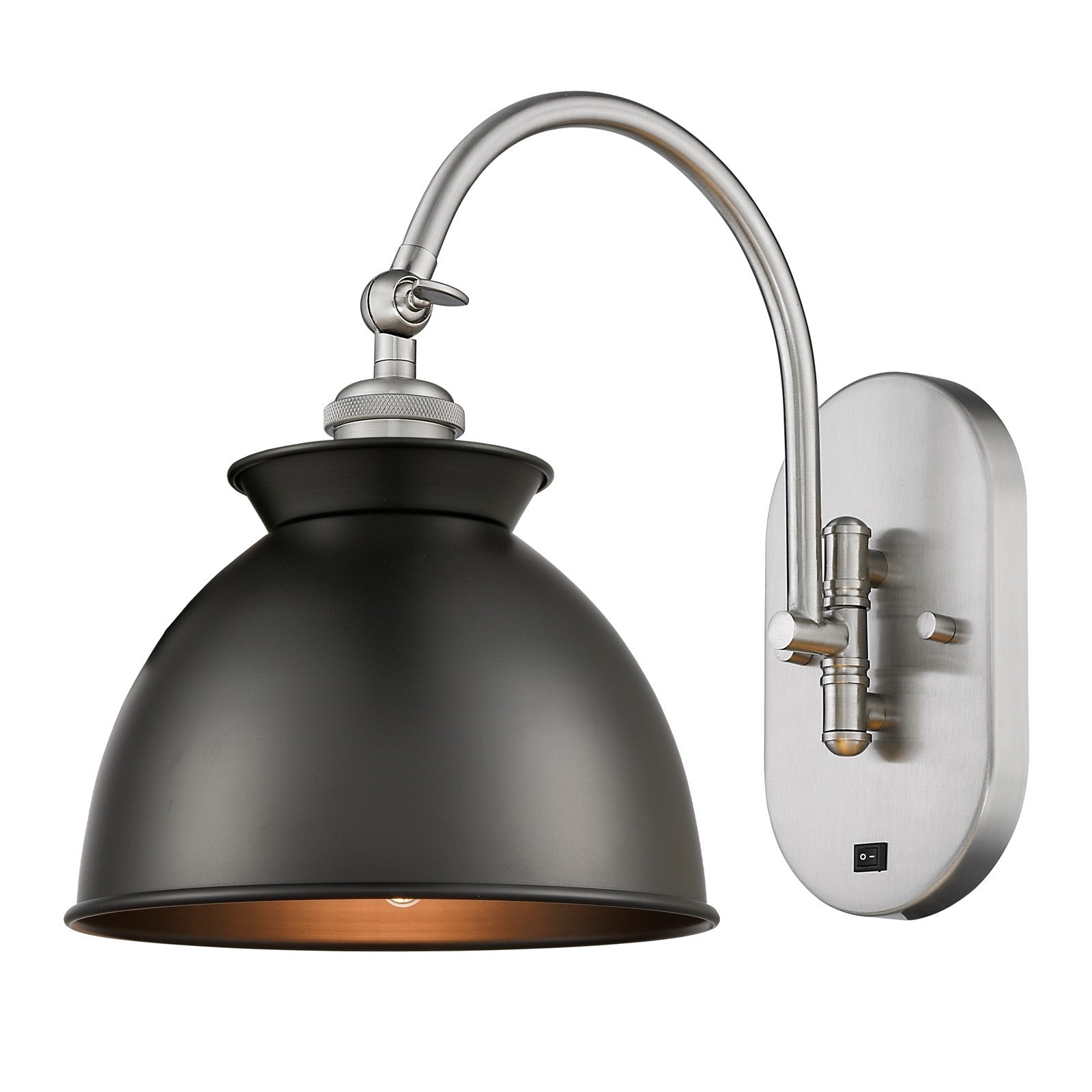 Innovations Adirondack 1-Light Swing Arm Lamp | Industrial Farmhouse Brushed Satin Nickel and Matte Black Metal Shade | Model 518-1W-SN-M14-BK-LED