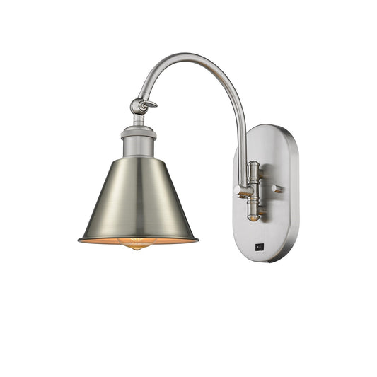 Innovations Smithfield 1-Light 6.5in Swing Arm Sconce | Industrial Brushed Satin Nickel Metal | Bedroom & Hallway Reading Light | Model 518-1W-SN-M8-LED