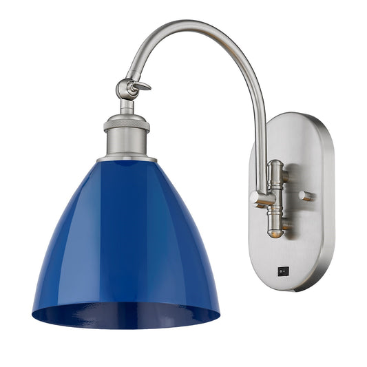 Innovations Plymouth 7.5in 1-Light Swing Arm Lamp | Industrial Farmhouse Brushed Satin Nickel and Matte Blue Metal | Living | Model 518-1W-SN-MBD-75-BL