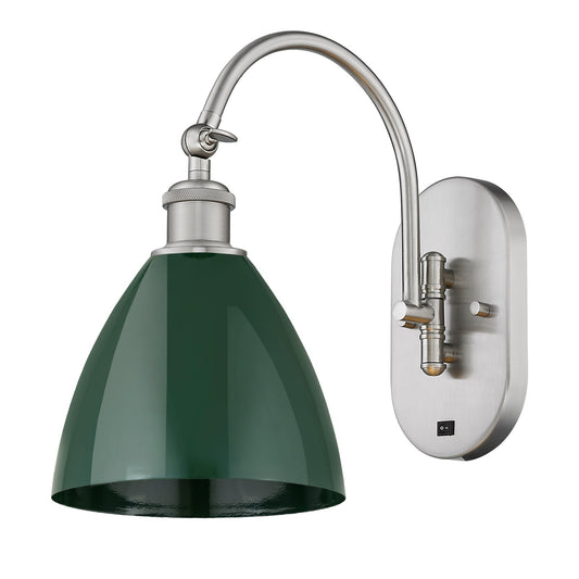 Innovations Plymouth 7.5in 1-Light Swing Arm Lamp | Industrial Brushed Satin Nickel and Matte Green Metal | Bedroom & | Model 518-1W-SN-MBD-75-GR-LED