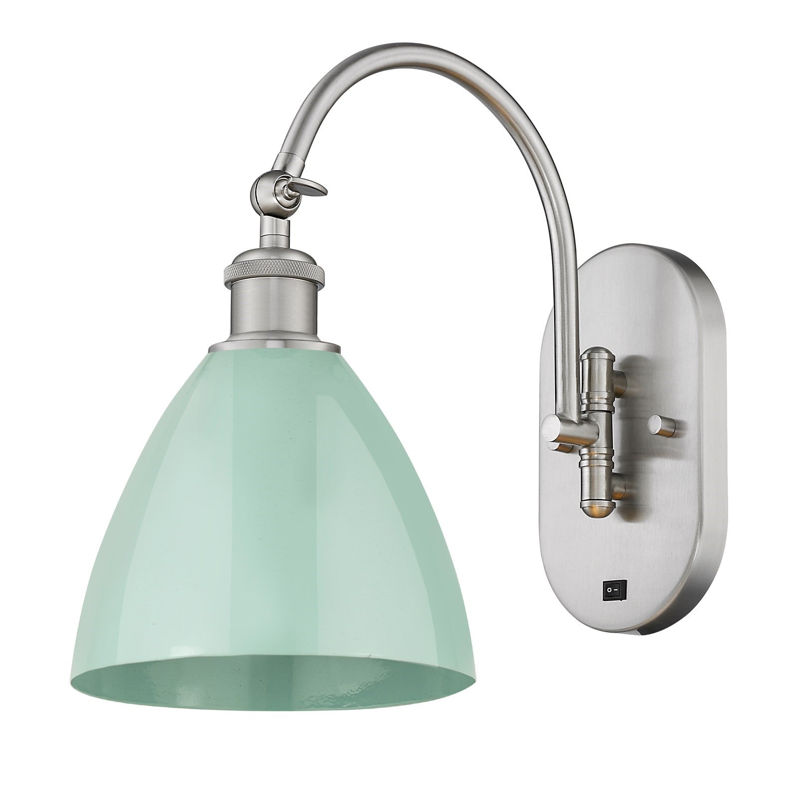 Innovations Plymouth 1-Light 7.5in Swing Arm Sconce | Industrial Farmhouse Brushed Satin Nickel and Matte Seafoam Metal Shade | Model 518-1W-SN-MBD-75-SF