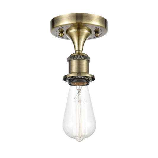 Innovations Bare Bulb 4.5in 1-Light Semi-Flush Mount | Industrial Antique Brass Steel | Entryway & Hallway | 4.5 x 4.5 x 5 in | Model 616-1F-AB
