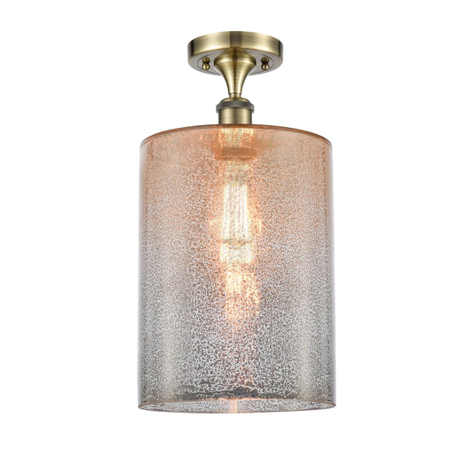 Innovations Cobbleskill 9in 1-Light Semi-Flush Mount | Industrial Antique Brass Steel and Mercury Glass | Entryway & Hallway | 9 | Model 616-1F-AB-G116-L