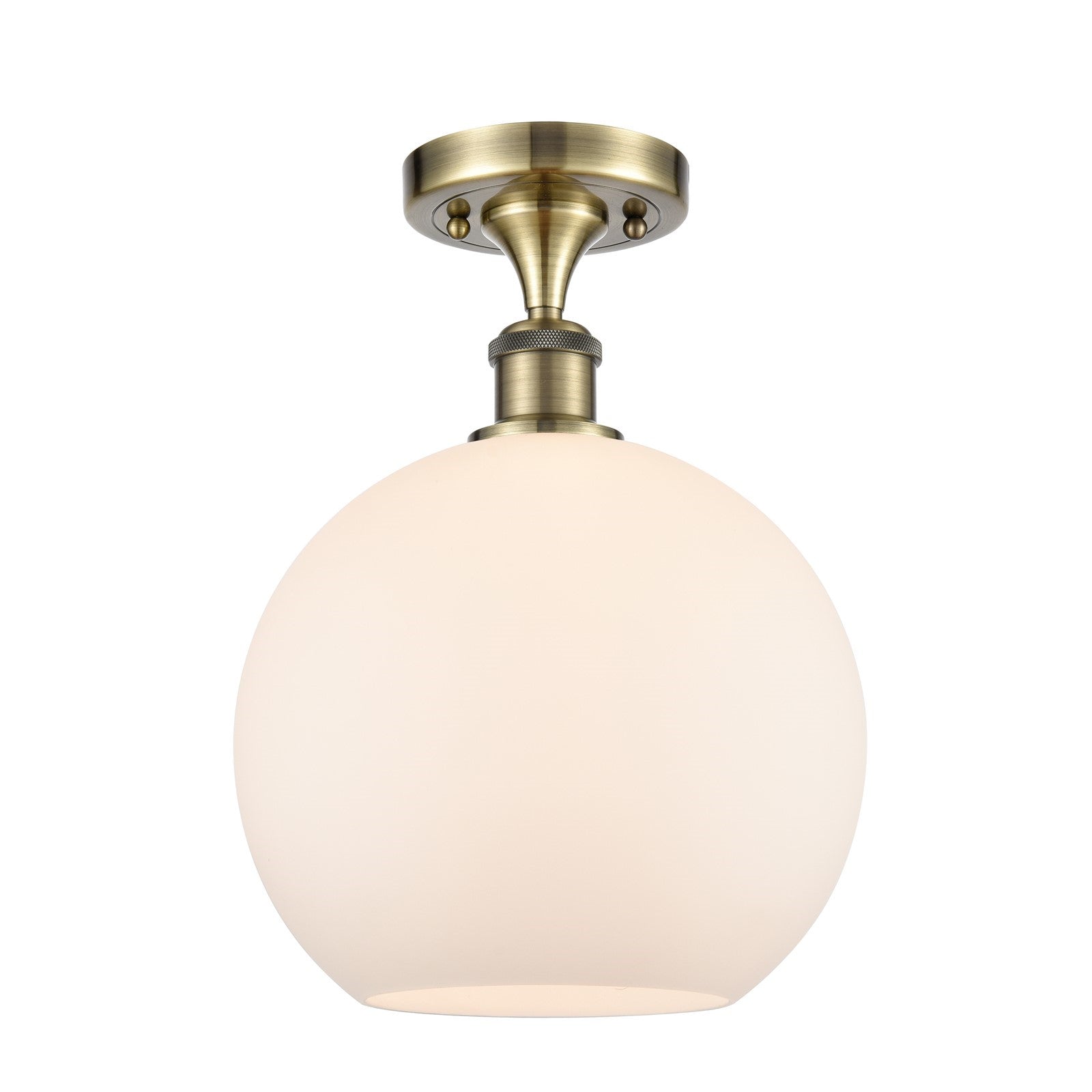 Innovations Athens 10in 1-Light Semi-Flush Mount | Industrial Antique Brass Steel and Matte White Glass | Entryway & Hallway | Model 616-1F-AB-G121-10