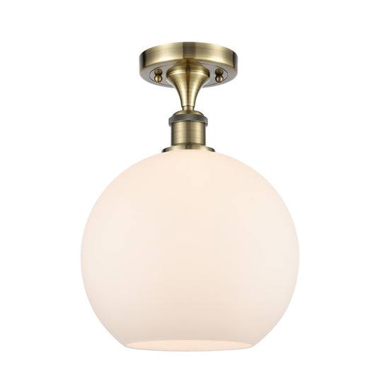 Innovations Athens 10in 1-Light Semi-Flush Mount | Industrial Antique Brass Steel and Matte White Glass | Entryway & Hallway | Model 616-1F-AB-G121-10