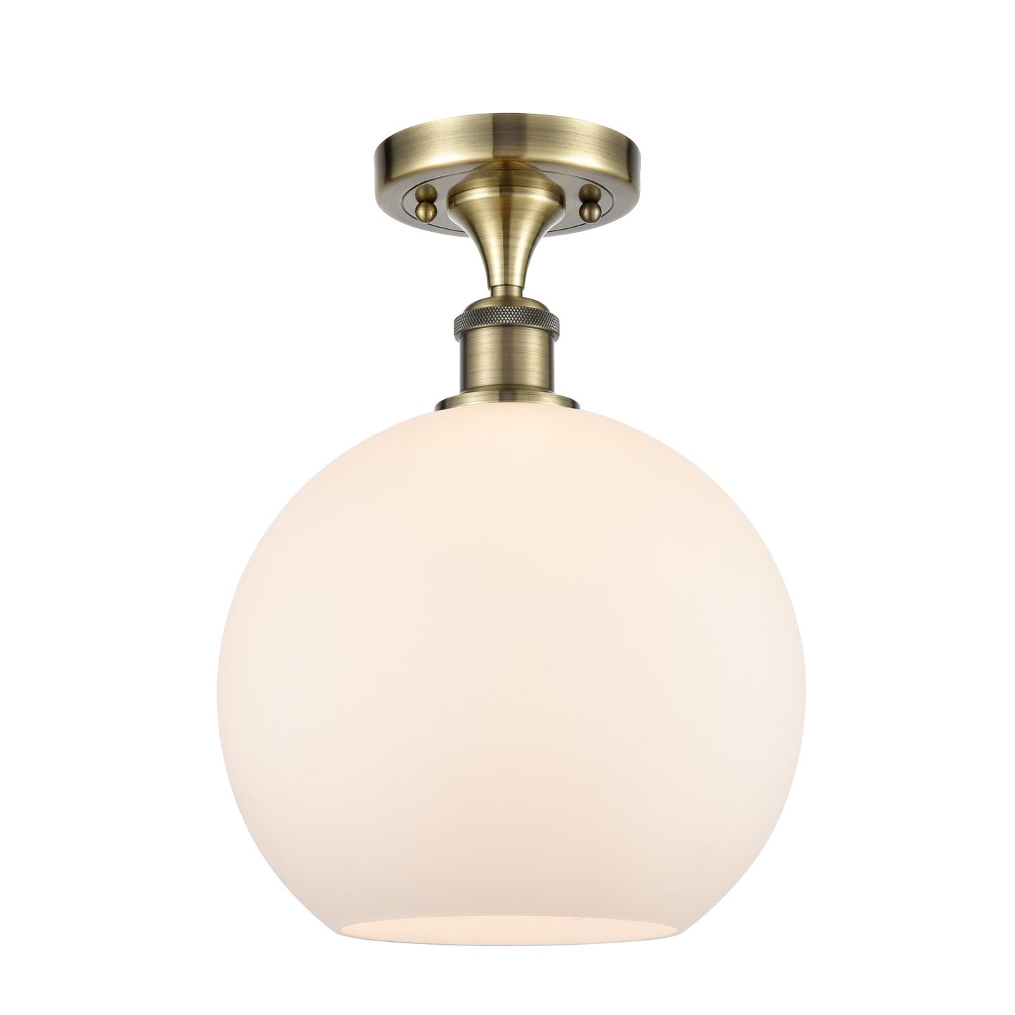 Innovations Athens 10in 1-Light Semi-Flush Mount | Industrial Antique Brass Steel and Matte White Glass | Entryway & Hallway | Model 616-1F-AB-G121-10