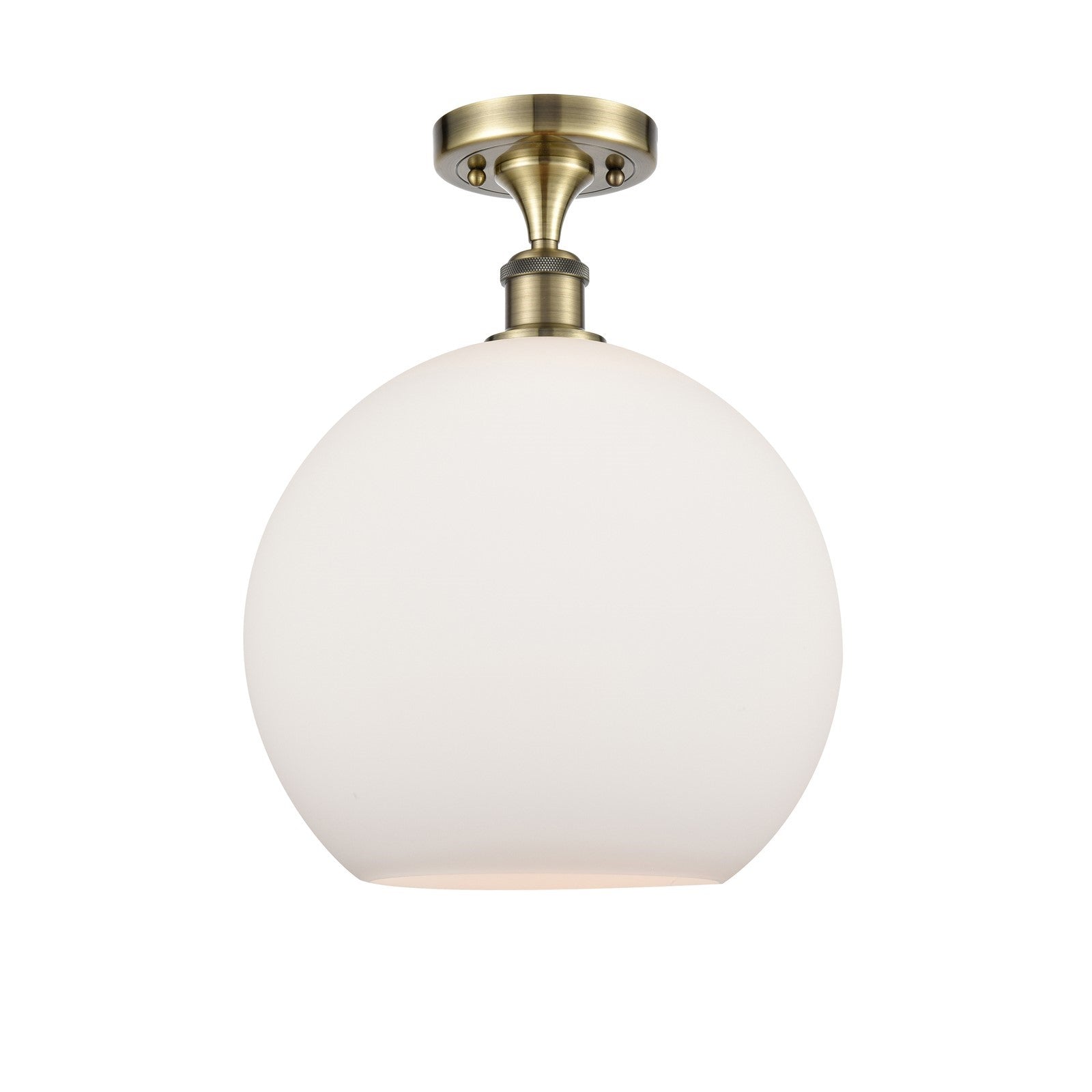 Innovations Athens 12in 1-Light Semi-Flush Mount | Industrial Antique Brass Steel and Matte White Glass | Damp-Rated Entryway & | Model 616-1F-AB-G121-12