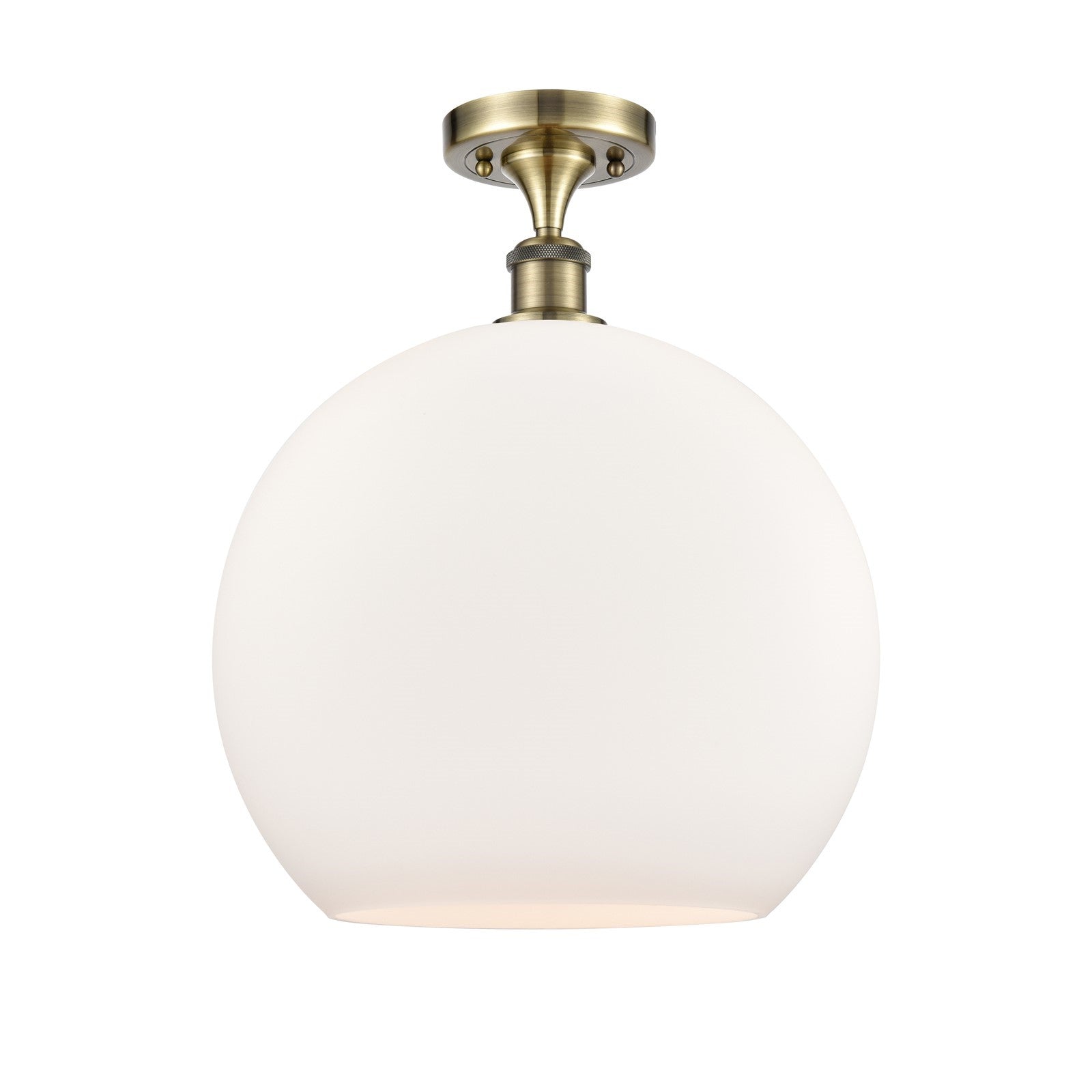 Innovations Athens 14in 1-Light Semi-Flush Mount | Industrial Antique Brass Steel and Matte White Glass | Damp-Rated Entryway & | Model 616-1F-AB-G121-14