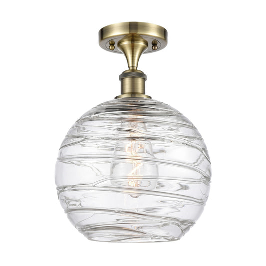 Innovations Athens Deco Swirl 10in 1-Light Semi-Flush Mount | Industrial Antique Brass and Clear Glass | Entryway & Hallway | Model 616-1F-AB-G1213-10CL