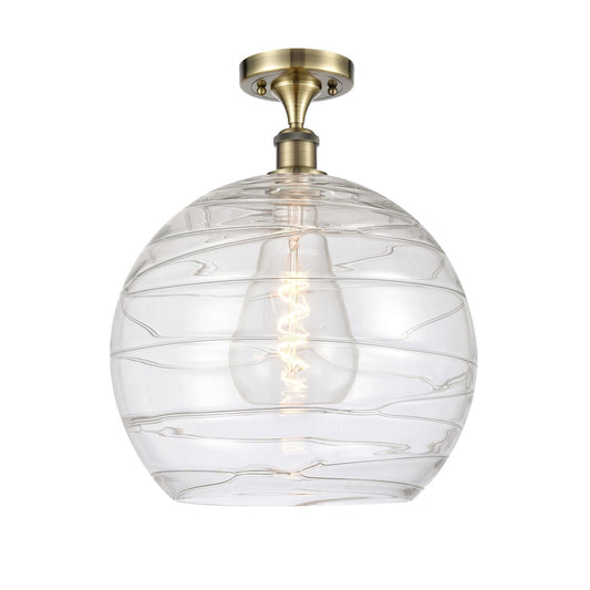 Innovations Athens Deco Swirl 14in 1-Light Semi-Flush Mount | Industrial Antique Brass and Clear Deco Swirl Glass | Entryway | Model 616-1F-AB-G1213-14CL
