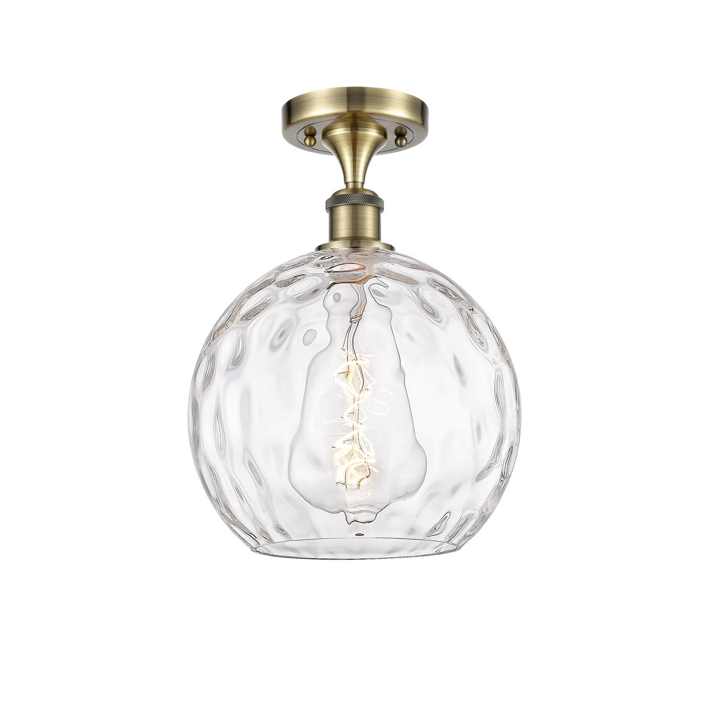 Innovations Athens Water Glass 10in 1-Light Semi-Flush Mount | Industrial Antique Brass and Clear Glass | Kitchen & Hallway | Model 616-1F-AB-G1215-10