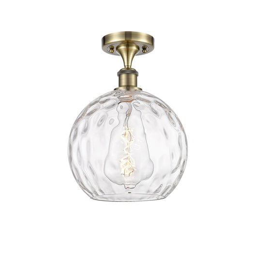 Innovations Athens Water Glass 10in 1-Light Semi-Flush Mount | Industrial Antique Brass and Clear Glass | Kitchen & Hallway | Model 616-1F-AB-G1215-10