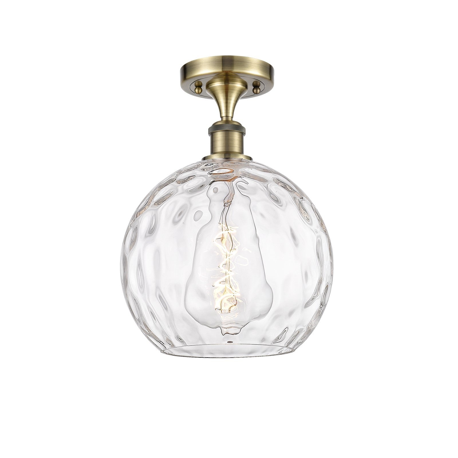 Innovations Athens Water Glass 10in 1-Light Semi-Flush Mount | Industrial Antique Brass and Clear Glass | Kitchen & Hallway | Model 616-1F-AB-G1215-10