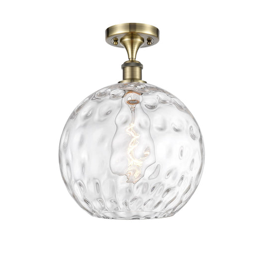 Innovations Athens Water Glass 12in 1-Light Semi-Flush Mount | Industrial Antique Brass and Clear Glass | Entryway & Hallway | Model 616-1F-AB-G1215-12