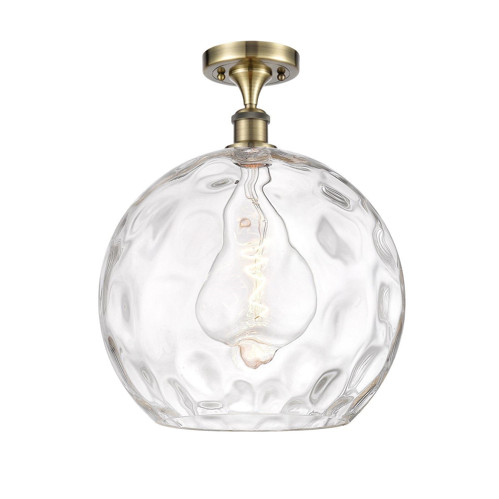 Innovations Athens Water Glass 13in 1-Light Semi-Flush Mount | Industrial Antique Brass and Clear Glass | Entryway & Hallway | Model 616-1F-AB-G1215-14