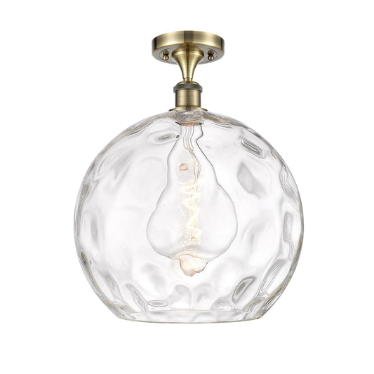 Innovations Athens Water Glass 13in 1-Light Semi-Flush Mount | Industrial Antique Brass and Clear Glass | Entryway & Hallway | Model 616-1F-AB-G1215-14