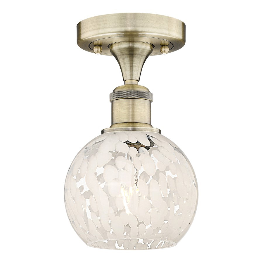 Innovations White Mouchette 6in 1-Light Semi-Flush Mount | Modern Antique Brass Steel and White Mouchette Glass | Hallway & | Model 616-1F-AB-G1216-6WM