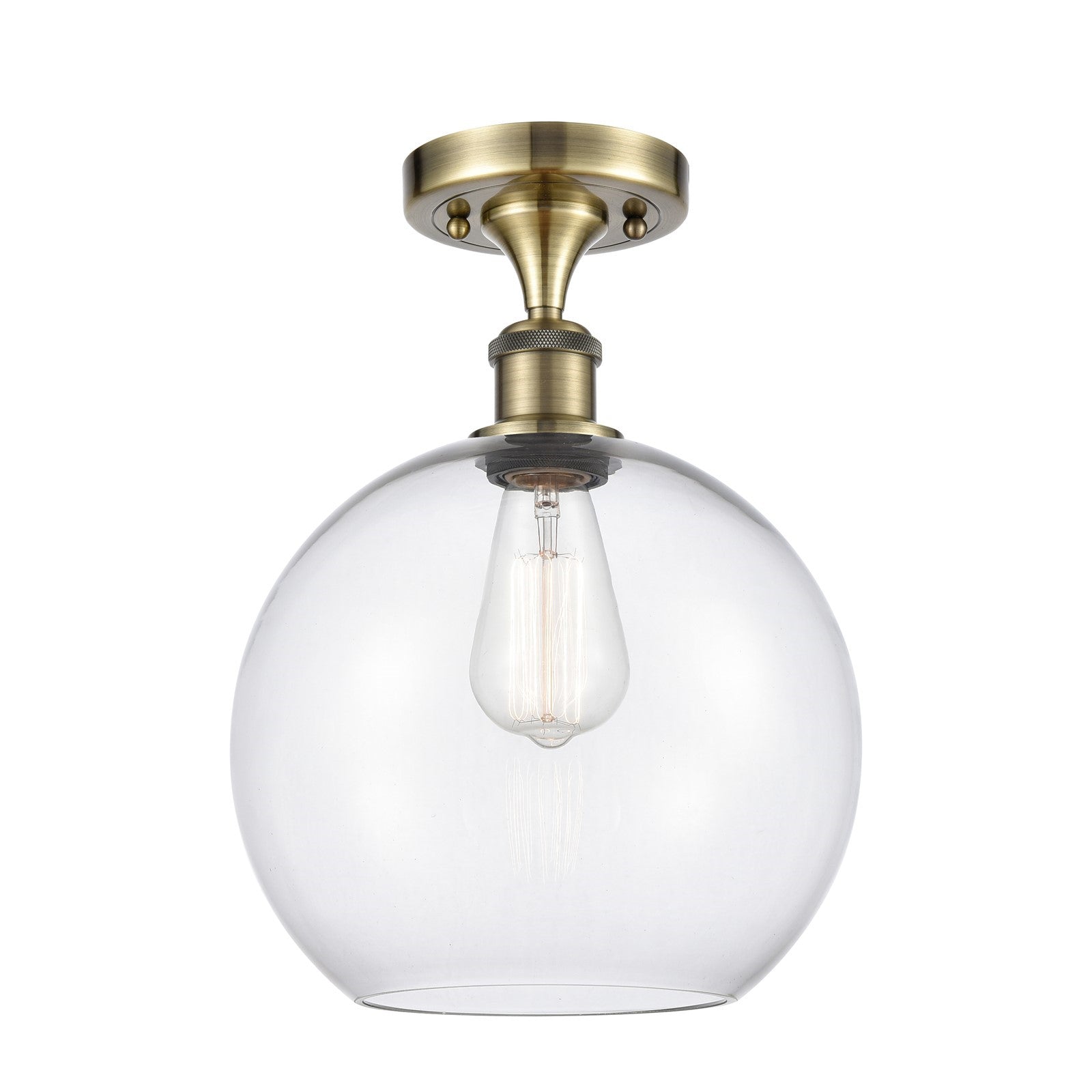 Innovations Athens 10in 1-Light Semi-Flush Mount | Industrial Antique Brass and Clear Glass | Damp-Rated Bathroom & Entryway | Model 616-1F-AB-G122-10