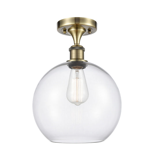 Innovations Athens 10in 1-Light Semi-Flush Mount | Industrial Antique Brass and Clear Glass | Damp-Rated Bathroom & Entryway | Model 616-1F-AB-G122-10