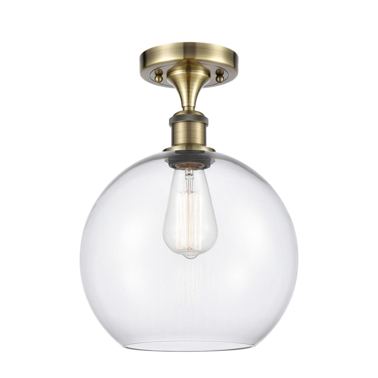Innovations Athens 10in 1-Light Semi-Flush Mount | Industrial Antique Brass and Clear Glass | Damp-Rated Bathroom & Entryway | Model 616-1F-AB-G122-10