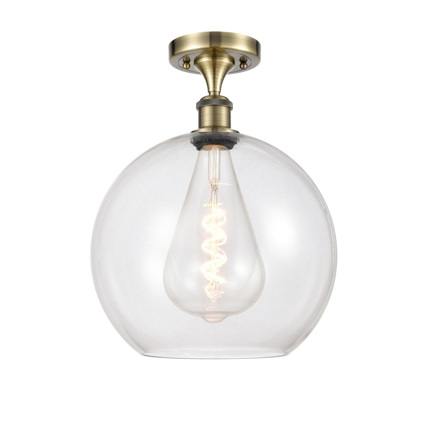 Innovations Athens 12in 1-Light Semi-Flush Mount | Industrial Antique Brass and Clear Glass | Entryway & Hallway | 11.75 x 11.75 | Model 616-1F-AB-G122-12