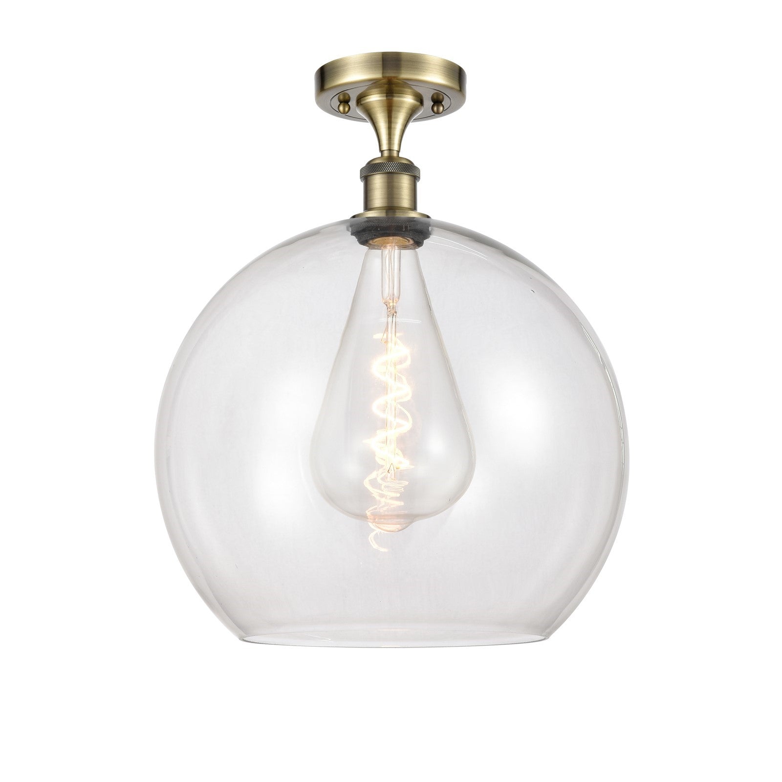 Innovations Athens 14in 1-Light Semi-Flush Mount | Industrial Antique Brass and Clear Glass | Damp-Rated Bathroom & Entryway | Model 616-1F-AB-G122-14