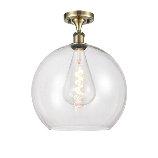 Innovations Athens 14in 1-Light Semi-Flush Mount | Industrial Antique Brass and Clear Glass | Damp-Rated Bathroom & Entryway | Model 616-1F-AB-G122-14