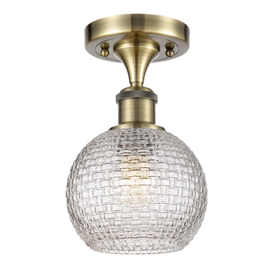 Innovations Athens 6in 1-Light Semi-Flush Mount | Modern Farmhouse Antique Brass Steel and Clear Basket Weave Glass | Hallway | Model 616-1F-AB-G122C-6CL