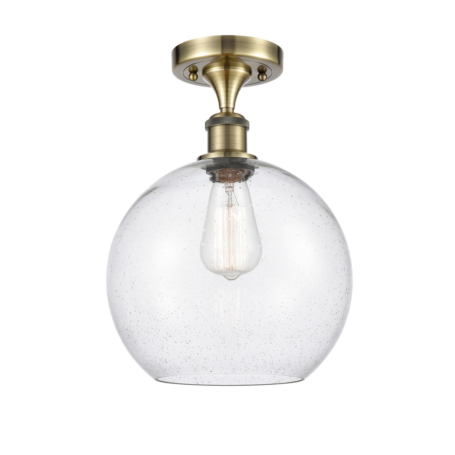 Innovations Athens 10in 1-Light Semi-Flush Mount | Industrial Antique Brass and Seedy Glass | Damp-Rated Hallway & Entryway | 10 | Model 616-1F-AB-G124-10