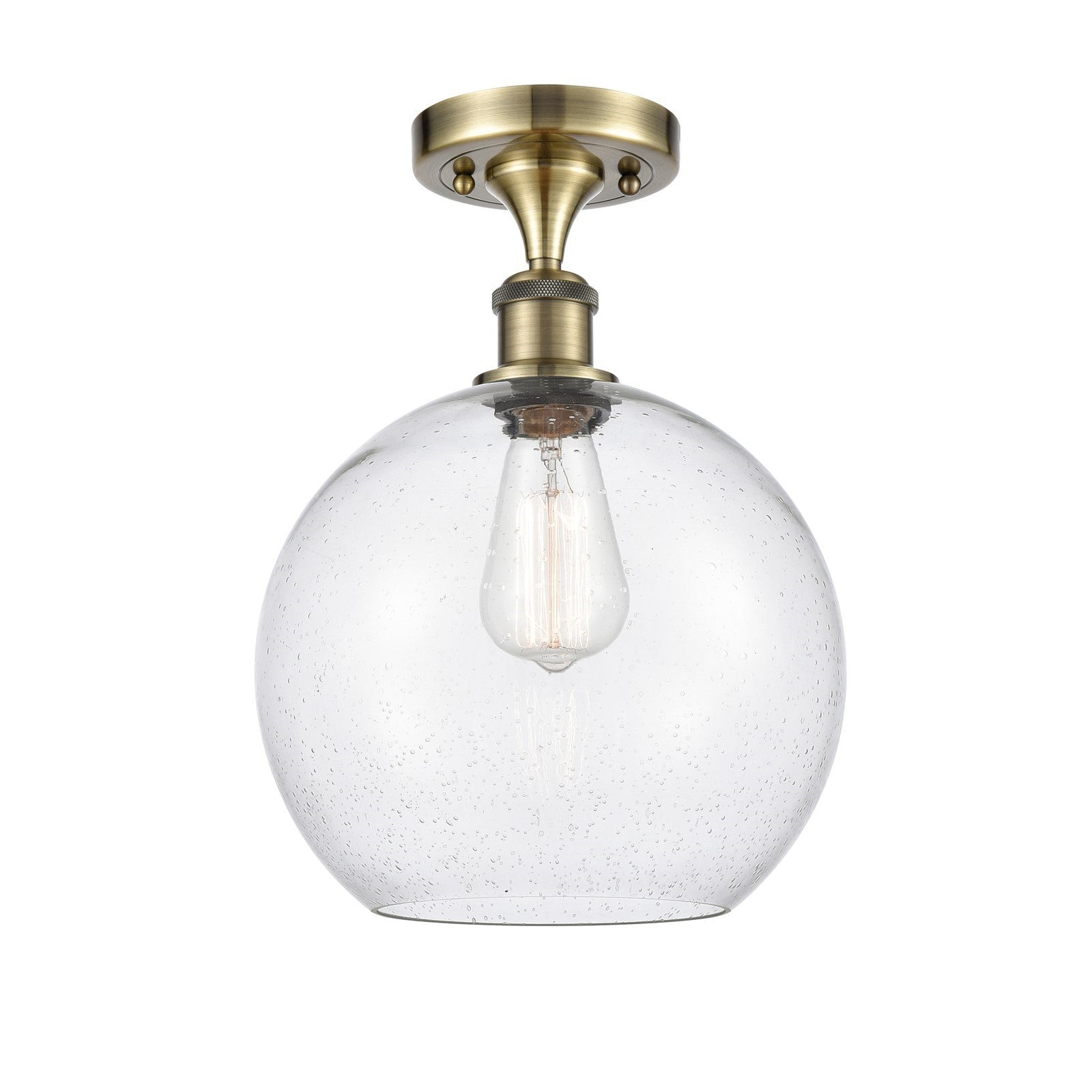 Innovations Athens 10in 1-Light Semi-Flush Mount | Industrial Antique Brass and Seedy Glass | Damp-Rated Hallway & Entryway | 10 | Model 616-1F-AB-G124-10