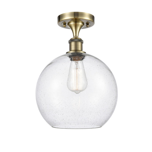 Innovations Athens 10in 1-Light Semi-Flush Mount | Industrial Antique Brass and Seedy Glass | Damp-Rated Hallway & Entryway | 10 | Model 616-1F-AB-G124-10