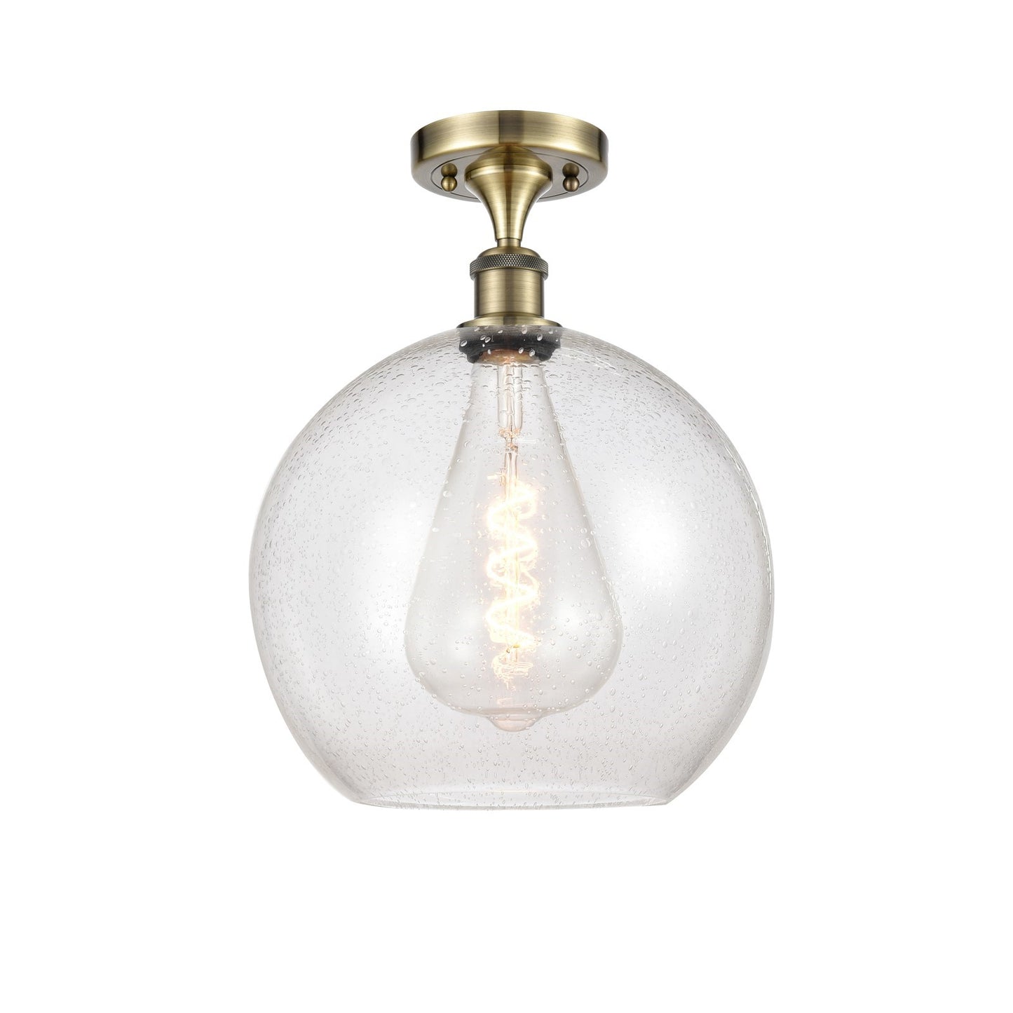 Innovations Athens 12in 1-Light Semi-Flush Mount | Industrial Antique Brass Steel and Seedy Glass | Entryway & Hallway | 11.75 x | Model 616-1F-AB-G124-12