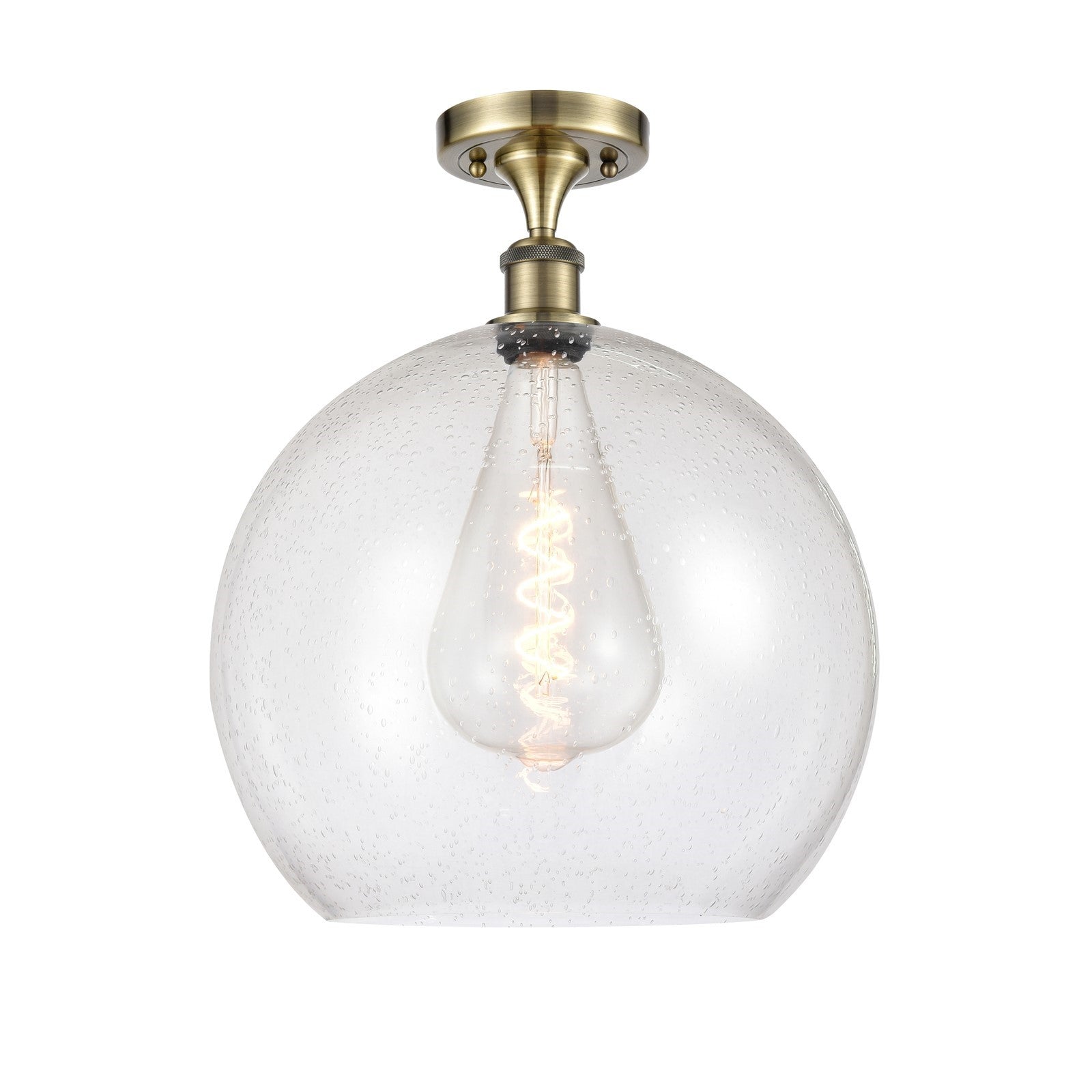 Innovations Athens 14in 1-Light Semi-Flush Mount | Industrial Antique Brass Steel and Seedy Glass Globe | Entryway & Hallway | Model 616-1F-AB-G124-14