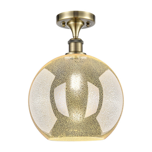 Innovations Athens 12in 1-Light Semi-Flush Mount | Industrial Antique Brass and Mercury Glass | Hallway & Entryway | 11.75 x | Model 616-1F-AB-G128-12