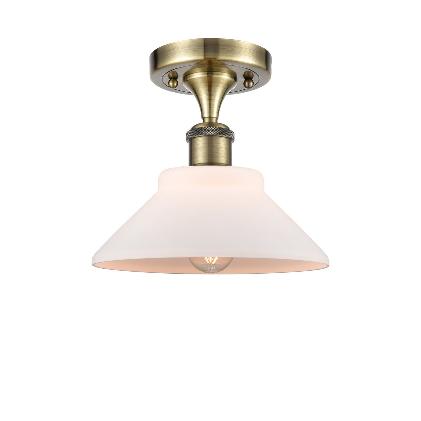 Innovations Orwell 8in 1-Light Semi-Flush Mount | Industrial Antique Brass Steel and Matte White Glass | Entryway & Hallway | 8.38 | Model 616-1F-AB-G131
