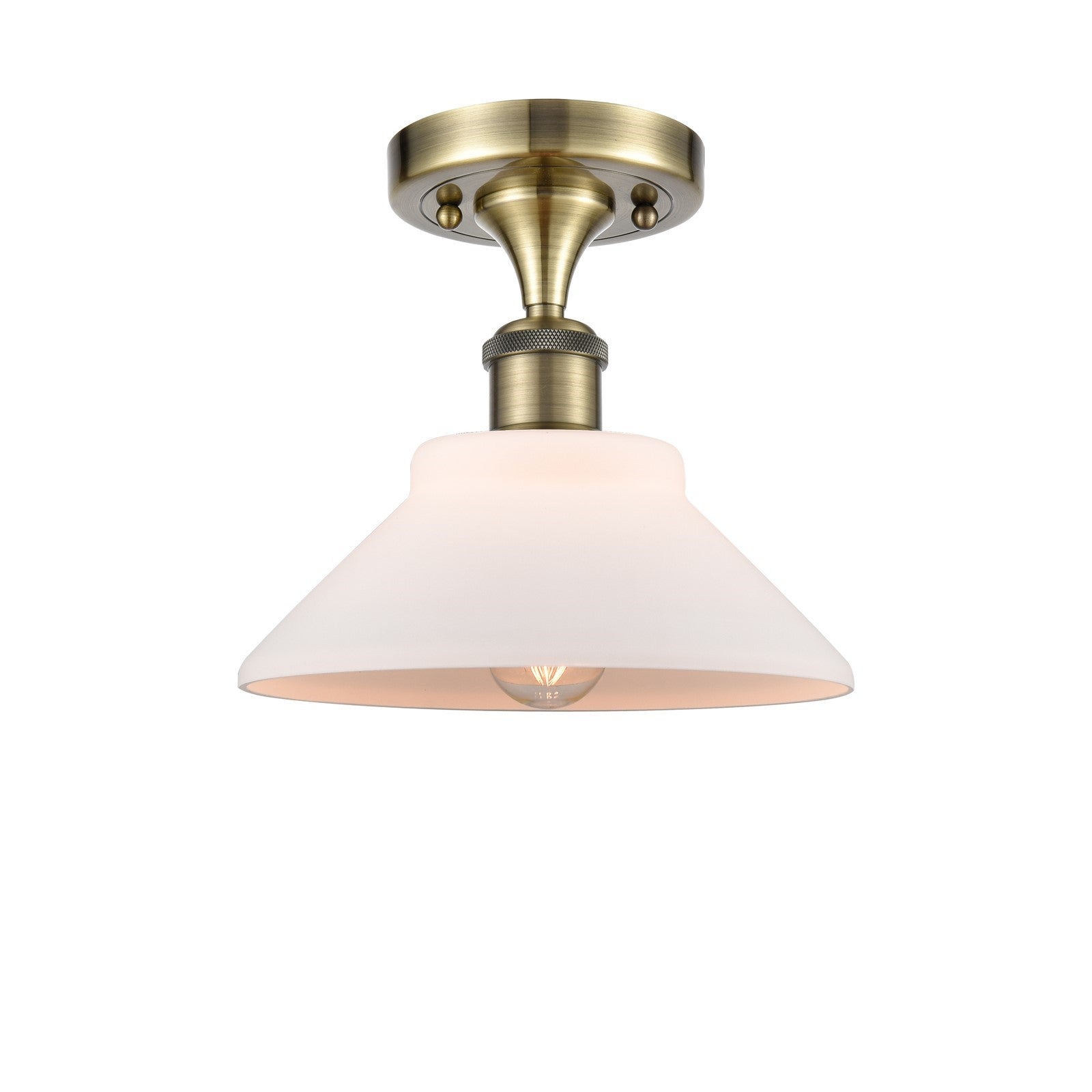 Innovations Orwell 8in 1-Light Semi-Flush Mount | Industrial Antique Brass Steel and Matte White Glass | Entryway & Hallway | 8.38 | Model 616-1F-AB-G131