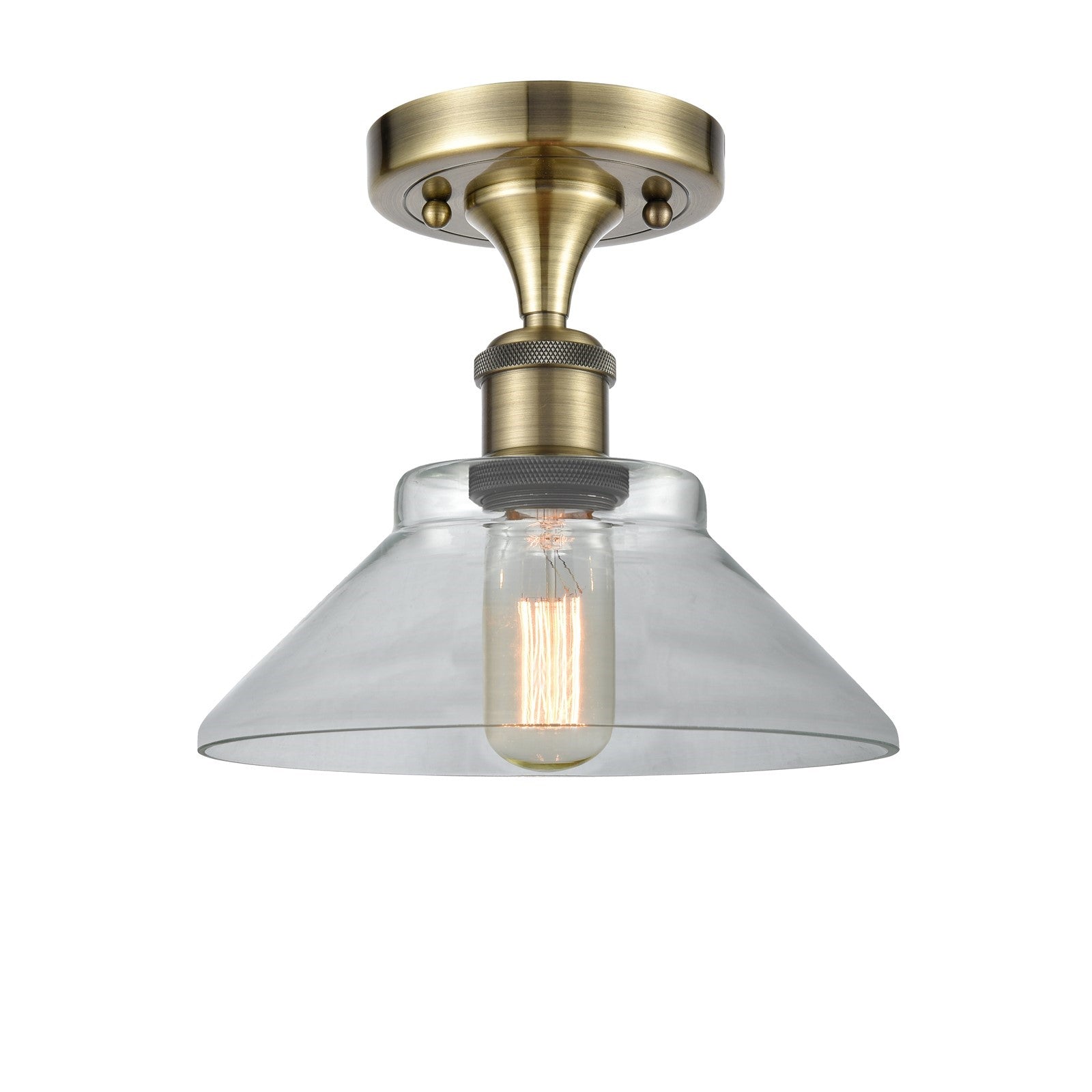 Innovations Orwell 8in 1-Light Semi-Flush Mount | Industrial Antique Brass Steel and Clear Glass | Hallway & Entryway | 8.38 x 8.38 | Model 616-1F-AB-G132