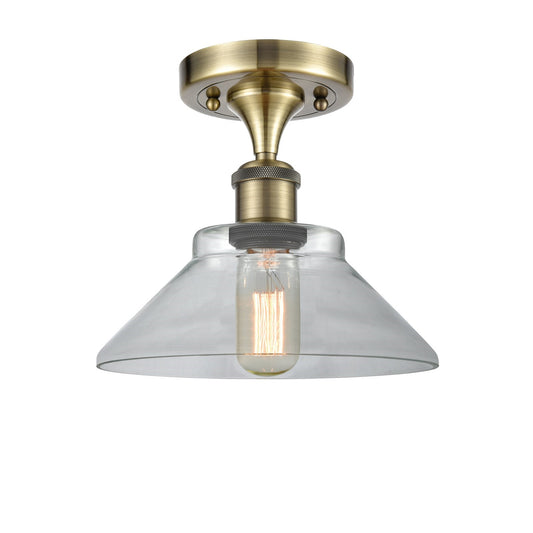 Innovations Orwell 8in 1-Light Semi-Flush Mount | Industrial Antique Brass Steel and Clear Glass | Hallway & Entryway | 8.38 x 8.38 | Model 616-1F-AB-G132