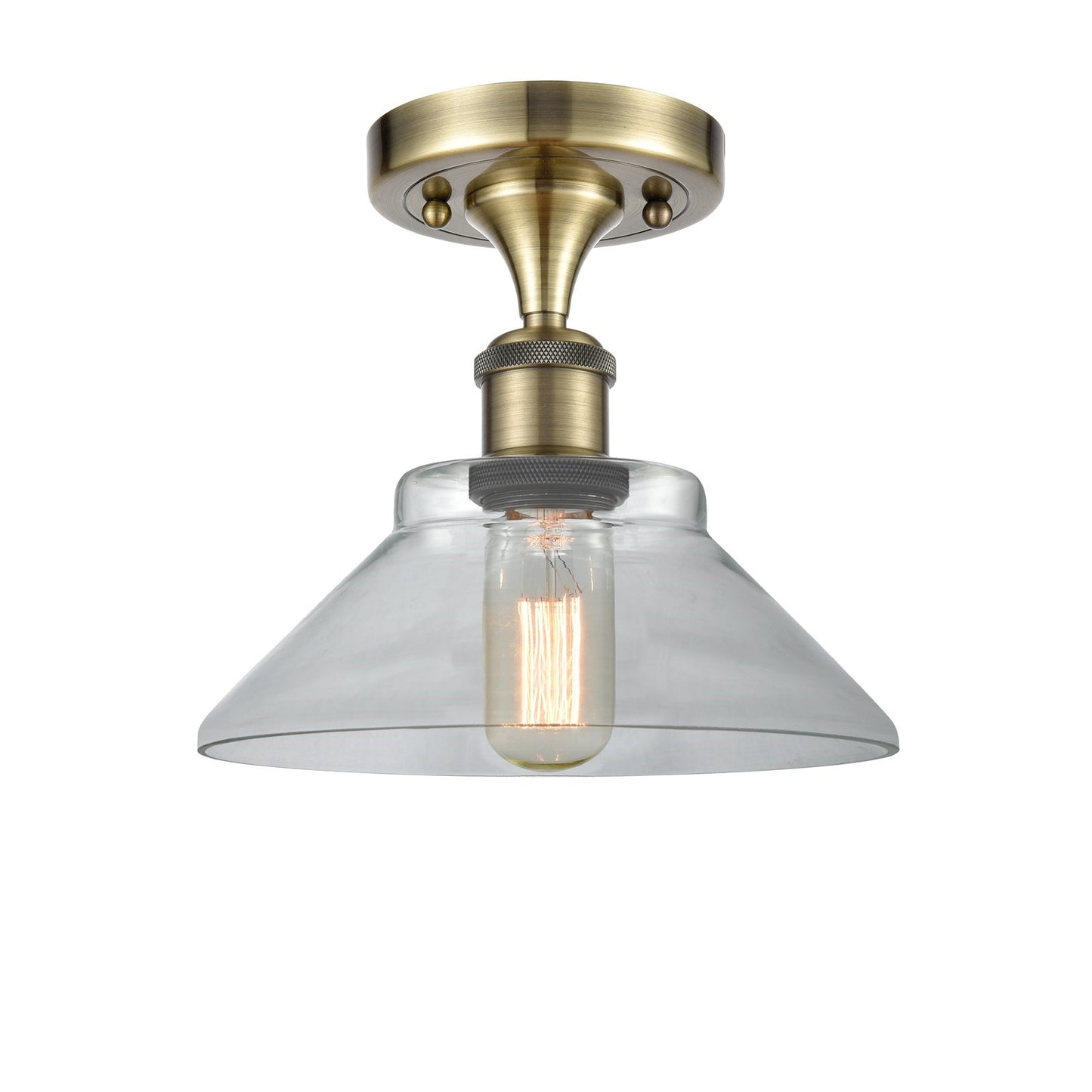 Innovations Orwell 8in 1-Light Semi-Flush Mount | Industrial Antique Brass Steel and Clear Glass | Hallway & Entryway | 8.38 x 8.38 | Model 616-1F-AB-G132