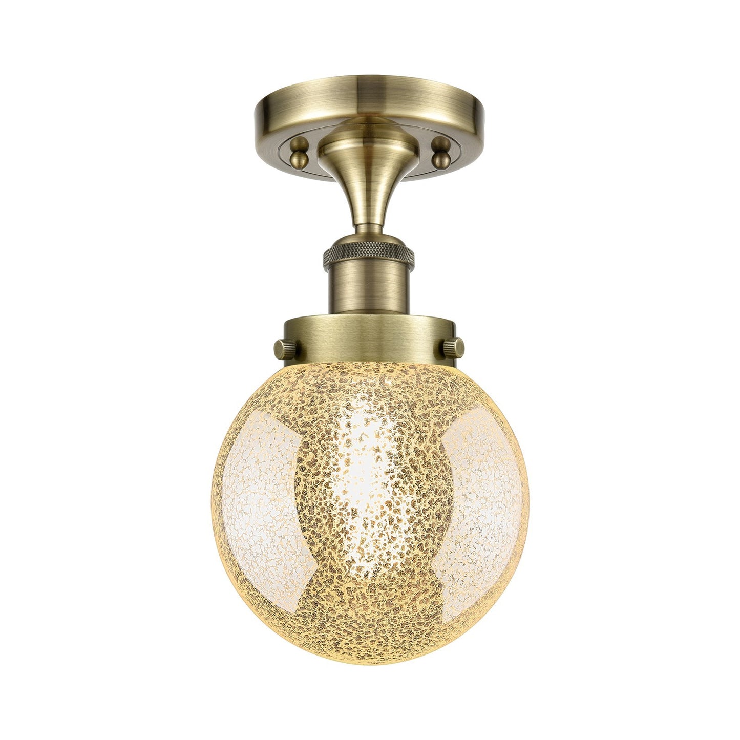 Innovations Beacon 6in 1-Light Semi-Flush Mount | Industrial Antique Brass Steel and Mercury Glass | Entryway & Hallway | 6 x 6 x | Model 616-1F-AB-G208-6