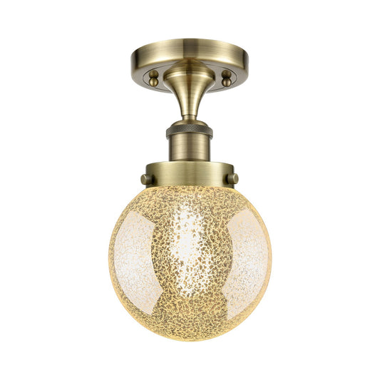 Innovations Beacon 6in 1-Light Semi-Flush Mount | Industrial Antique Brass Steel and Mercury Glass | Entryway & Hallway | 6 x 6 x | Model 616-1F-AB-G208-6