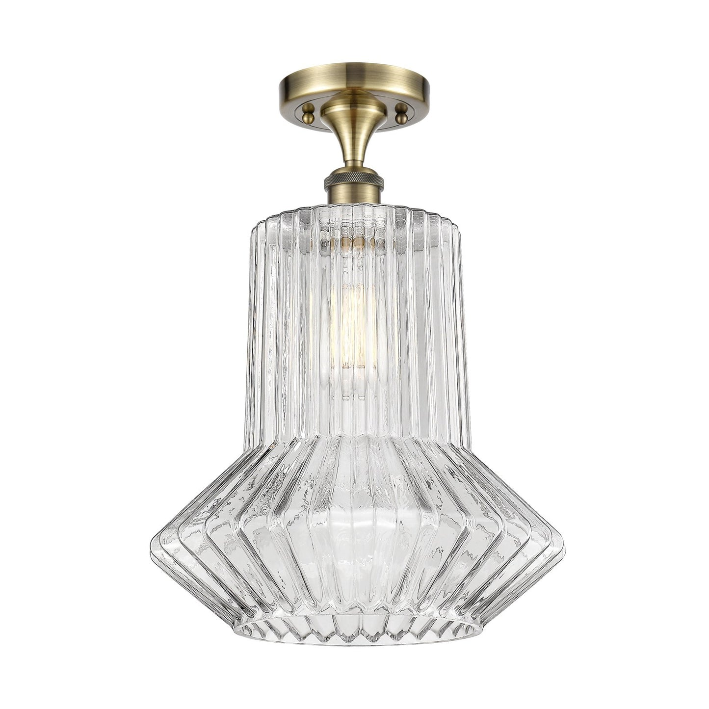 Innovations Springwater 12in 1-Light Semi-Flush Mount | Art Nouveau Industrial Antique Brass Steel and Clear Fluted Glass | Model 616-1F-AB-G212