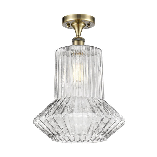 Innovations Springwater 12in 1-Light Semi-Flush Mount | Art Nouveau Industrial Antique Brass Steel and Clear Fluted Glass | Model 616-1F-AB-G212
