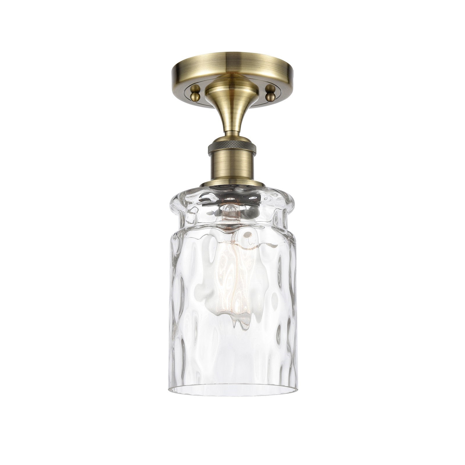 Innovations Candor 5in 1-Light Semi-Flush Mount | Industrial Antique Brass and Clear Waterglass Frosted Ribbed Glass | Hallway & | Model 616-1F-AB-G352