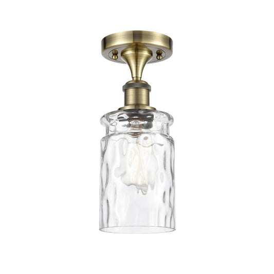 Innovations Candor 5in 1-Light Semi-Flush Mount | Industrial Antique Brass and Clear Waterglass Frosted Ribbed Glass | Hallway & | Model 616-1F-AB-G352