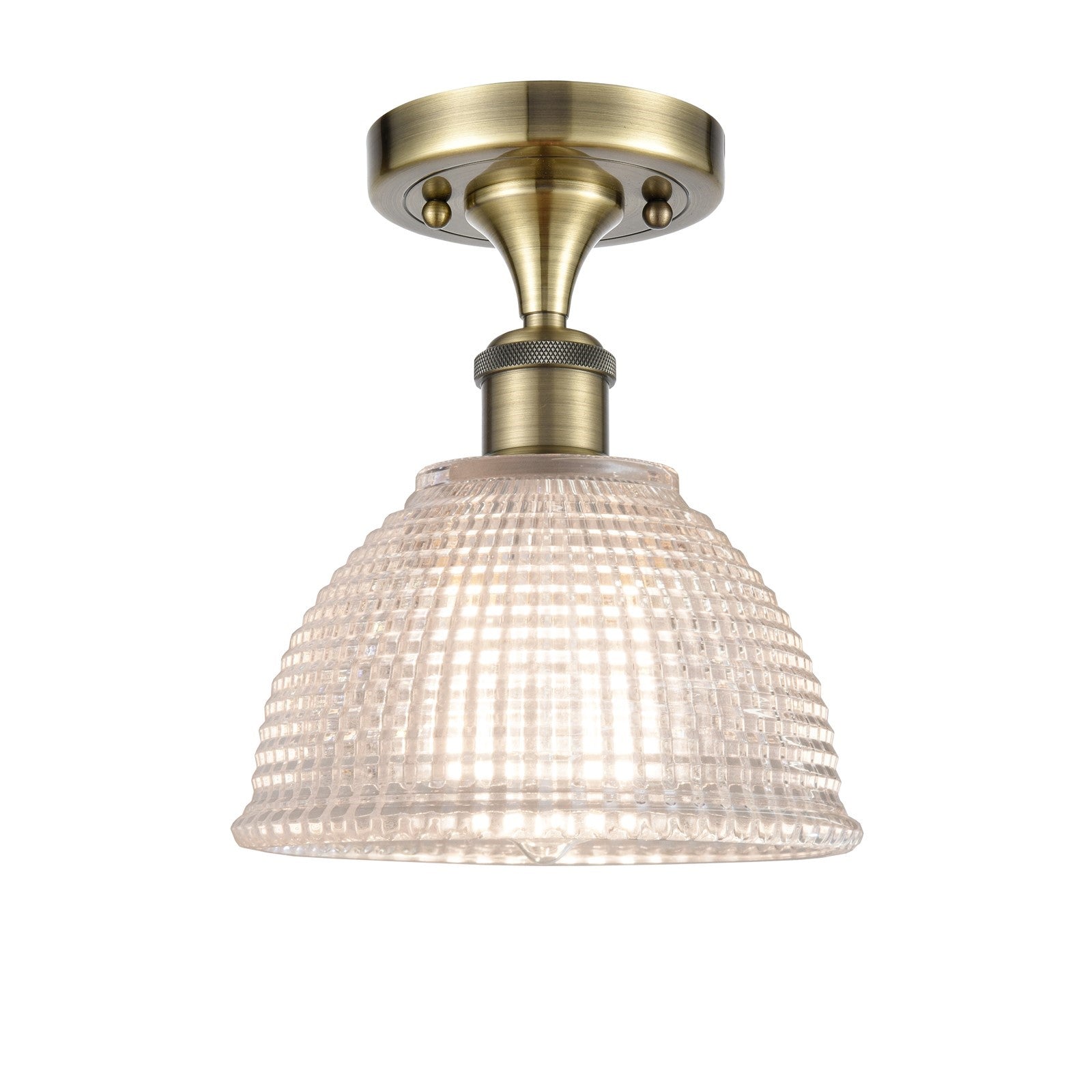 Innovations Arietta 8in 1-Light Semi-Flush Mount | Industrial Antique Brass Steel and Clear Glass | Entryway & Hallway | 8 x 8 x 10 | Model 616-1F-AB-G422